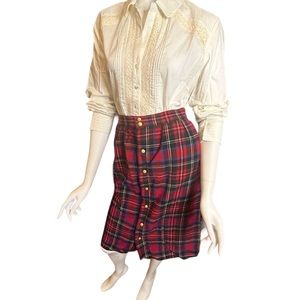 Vintage 70s Post O’Horn Plaid Wool Skirt Small Red